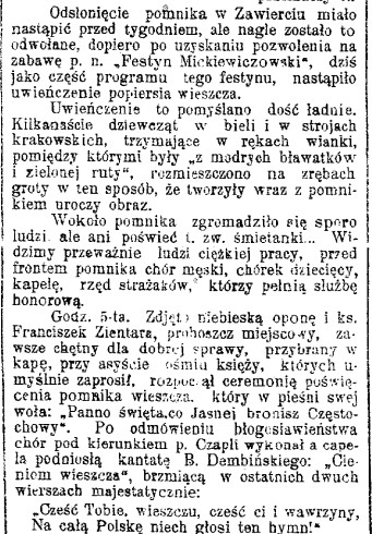 odsłonięcie pomnika Mickiewicza w Zawierciu w dniu 7 czerwca 1907 r.,  G.Cz. 183, 1907 r., cz.1.jpg