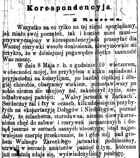 Faustyn Świderski na temat jarmarku żareckiego, Gaz.Kiel. 47, 1877 r., cz.1.jpg