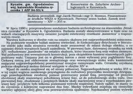 Ryczów, badania 1990 r,  Informator Archeologiczny 1990, cz.1.jpg