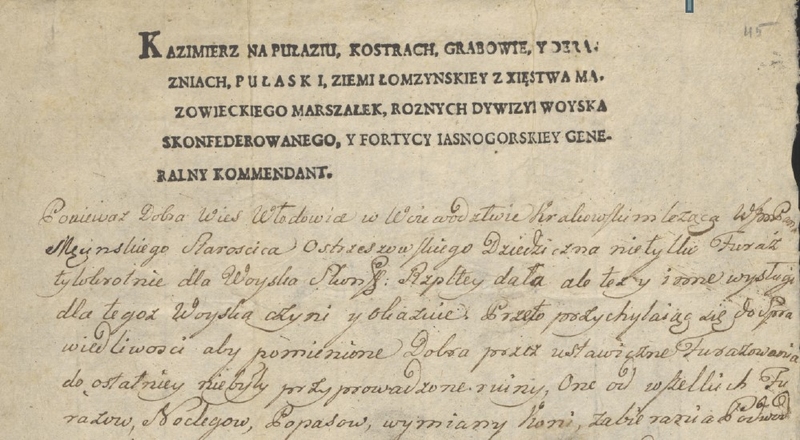 Dokument Pułaskiego uwalniajacy Włodowice od furażu, noclegu, itd, Jasna Góra, 1772 r., góra_Easy-Resize.com.jpg