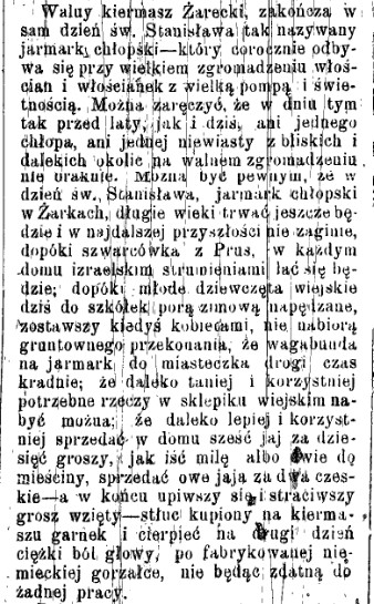 Świderski na temat jarmarku w Żarkach, Gaz. Kiel. 1883, nr 38, cz.3.jpg