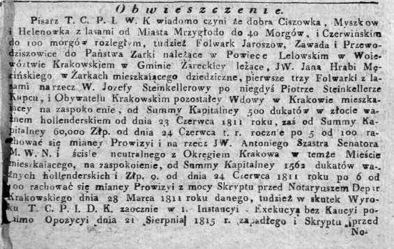 zadłużenie i sprzewdaż dóbr, Dz.Rz.W.K.9, 1816 r., cz.1.jpg