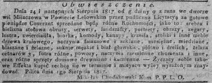 obwieszczenie o licytacji, dwór w Mijaczowie, Dz.Rz.W.K.44, 1817 r..jpg