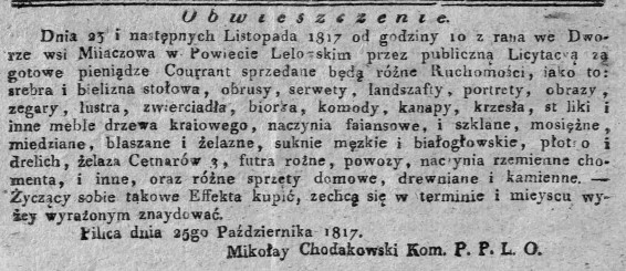 obwieszczenie o licytacji, dwór w Mijaczowie, Dz.Rz.W.K.57, 1817 r..jpg