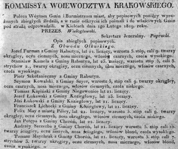 zbiegli popisowi, Dz.Rz.W.K.11, 1819 r..jpg