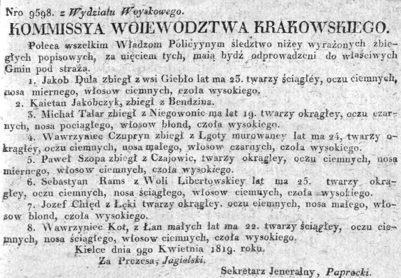 zbiegli popisowi, Dz.Rz.W.K.18, 1819 r..jpg