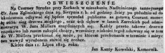 sprzedaż drewna, Czarna Struga, Dz.Rz.W.K.30, 1819 r..jpg