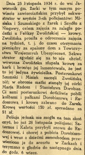 pobicie przez policjantów w Jaworzniku, Gaz.Rob. 27, 1935 r..jpg