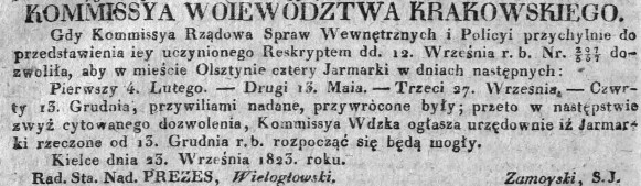przywrócenie jarmarków w Olsztynie, Dz.U.W.K. 42, 1823 r..jpg