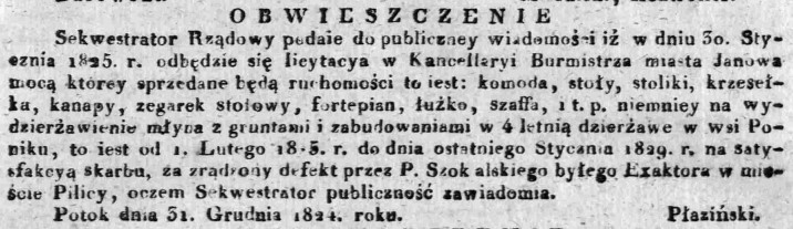 licytacja dzierżawy młyna w Poniku , Dz.U.W.K. 4, 1825 r..jpg