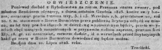 licytacja dzierżawy dochodu z rybołówstwa w Będzinie, Dz.U.W.K. 32,. 1825 r..jpg