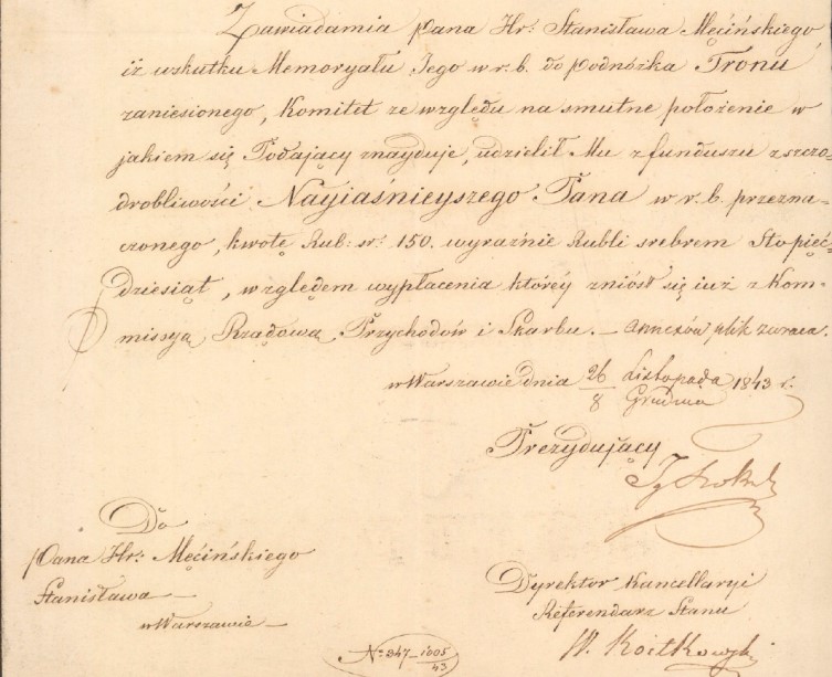 Sprawa udzielenia przez cara Rosji specjalnej zapomogi pieniężnej hrabiemu Męcińskiemu, 1843 r., cz.2.jpg