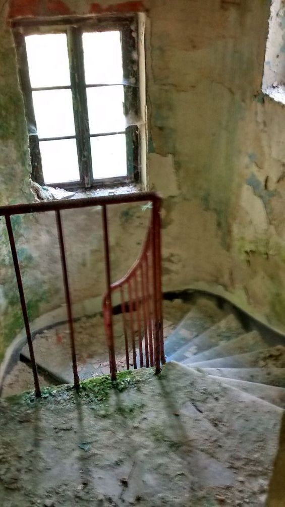 Zmurszałe schody w pałacu